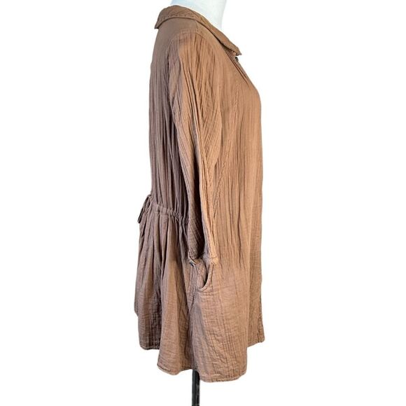 Woman's Brown Button Front Dress Size M Peter Pan Collar 3/4 Sleeves - Picture 8 of 14